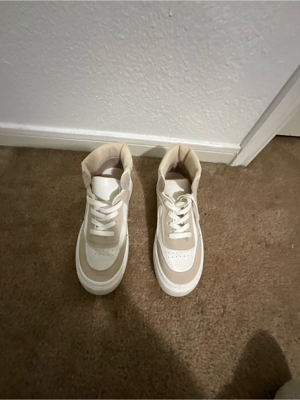 Beige and White High-Top Platform Sneakers